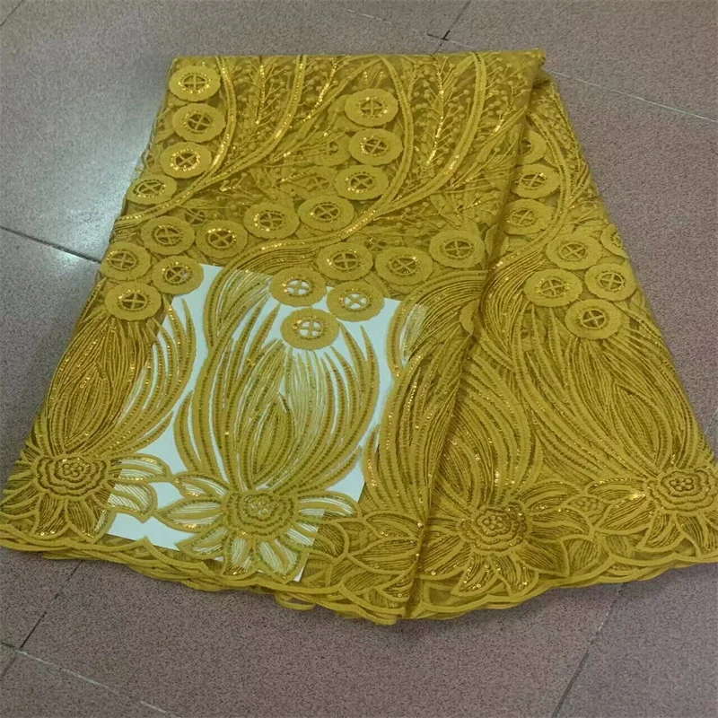 

Высококачественная африканская кружевная ткань 2023, Золотая французская сетчатая ткань с блестками, швейная вышитая кружевная тюль, нигерийская Кружевная Ткань 5 ярдов