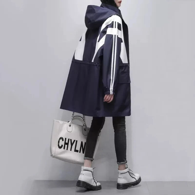 Womans Trench Coat 2024 New Korean All-match Loose Windcheater Jacket Spring Autumn Hooded Long Spliced Female Outerwear
Womans Trench Coat 2024 New Korean All-match Loose Windcheater Jacket Spring Autumn Hooded Long Spliced Female Outerwear