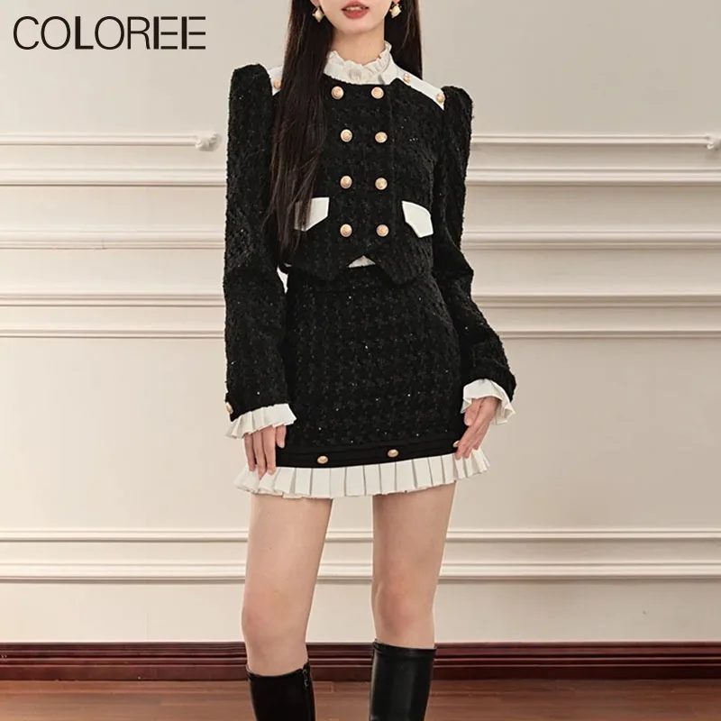 Luxury Sequined Gold Button Tweed Jacket and Skirt Two Piece Set Women Outfit 2023 Korean Fashion Clothing Fall Outfits
Luxury Sequined Gold Button Tweed Jacket and Skirt Two Piece Set Women Outfit 2023 Korean Fashion Clothing Fall Outfits