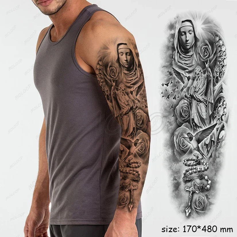 Waterproof Temporary Tattoo Sticker Full Arm Large Virgin Cross Tatoo Stickers Flash Fake Tattoos for Men Women
Waterproof Temporary Tattoo Sticker Full Arm Large Virgin Cross Tatoo Stickers Flash Fake Tattoos for Men Women