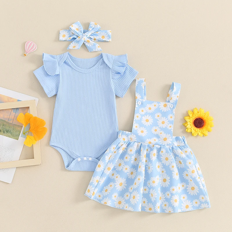 3Pcs Baby Girls Summer Outfits Short Sleeve Romper + Daisy Suspender Skirt + Headband Set Newborn Clothes
3Pcs Baby Girls Summer Outfits Short Sleeve Romper + Daisy Suspender Skirt + Headband Set Newborn Clothes