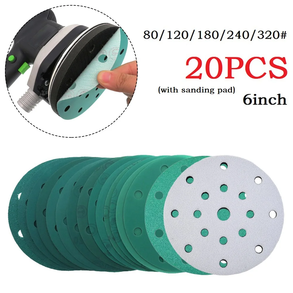 20pcs 6Inch 17Hole Sanding Discs Hook Loop PET Film Green Sandpaper With Sanding Pad For Polishing Furniture Wood Tools Parts
20pcs 6Inch 17Hole Sanding Discs Hook Loop PET Film Green Sandpaper With Sanding Pad For Polishing Furniture Wood Tools Parts