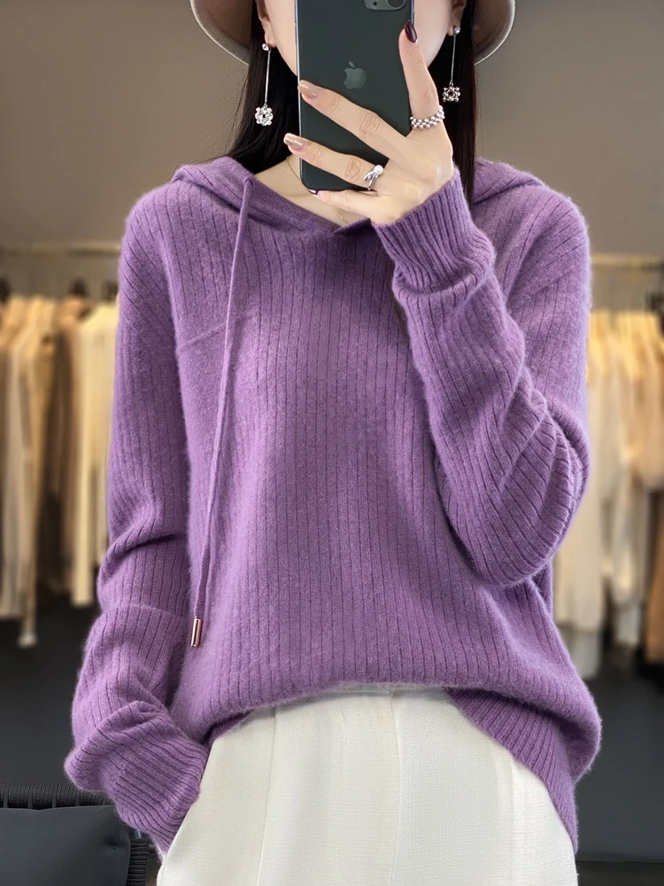 Addonee Women's Sweater Casual Hoodie 100% Merino Wool Solid Long Sleeve Cashmere Knitted Pullover Korean 2023 Autumn Winter Top
Addonee Women's Sweater Casual Hoodie 100% Merino Wool Solid Long Sleeve Cashmere Knitted Pullover Korean 2023 Autumn Winter Top