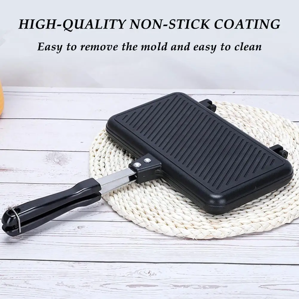 

New Double-sided Sandwich Pan Non-stick Foldable Grill Frying Pan For Bread Toast Breakfast Machine Pancake Maker D3e5