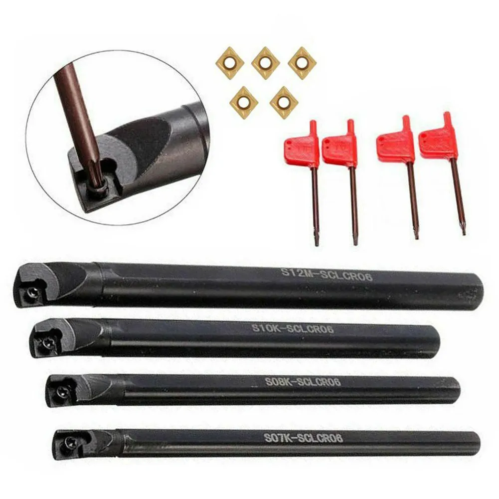 4 Pcs Lathe Boring Bar 7/8/10/12mm Turning Tool Holder Clamping Screws Inserts S07K-SCLCR06 S10K-SCLCR06 S12M-SCLCR06 Set
4 Pcs Lathe Boring Bar 7/8/10/12mm Turning Tool Holder Clamping Screws Inserts S07K-SCLCR06 S10K-SCLCR06 S12M-SCLCR06 Set