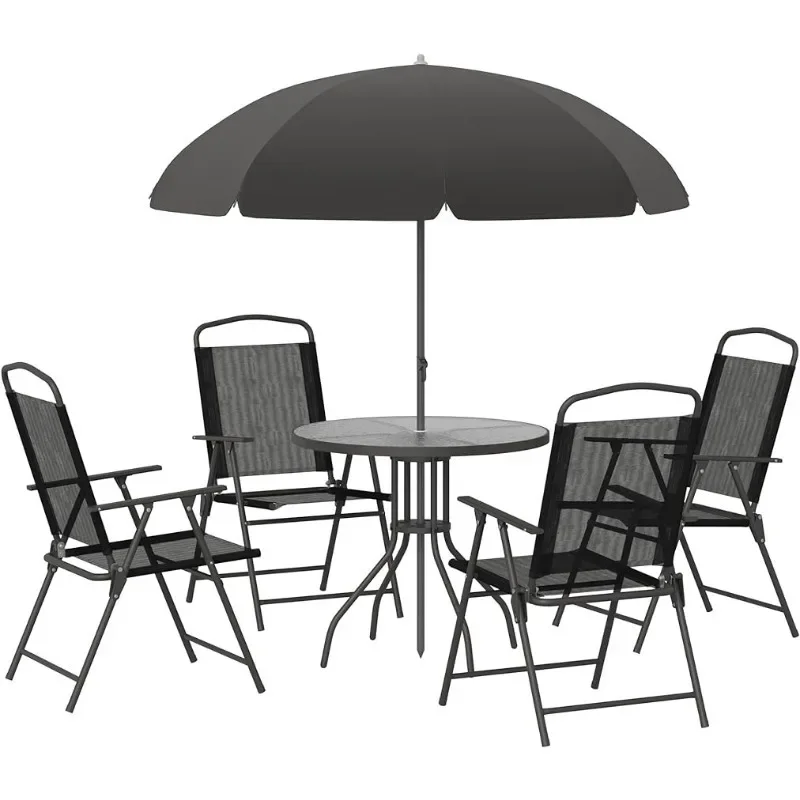 

Обеденный набор Outsunny для внутреннего дворика из 6 предметов на 4 дюйма с зонтиком, уличный стол и стулья с 4 складными обеденными стульями и круглым Стеклянным Столом