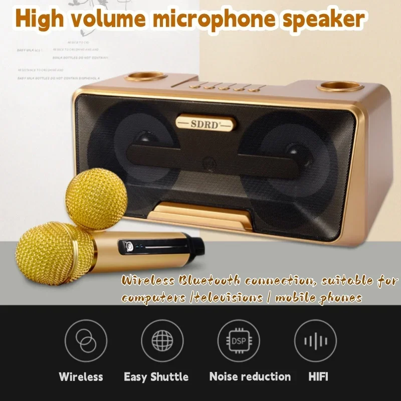 

Karaoke Wireless Bluetooth Speaker High Volume HIFI Subwoofer Dual Microphone Caixa De Som Portable Home KTV Set BoomBox For TV