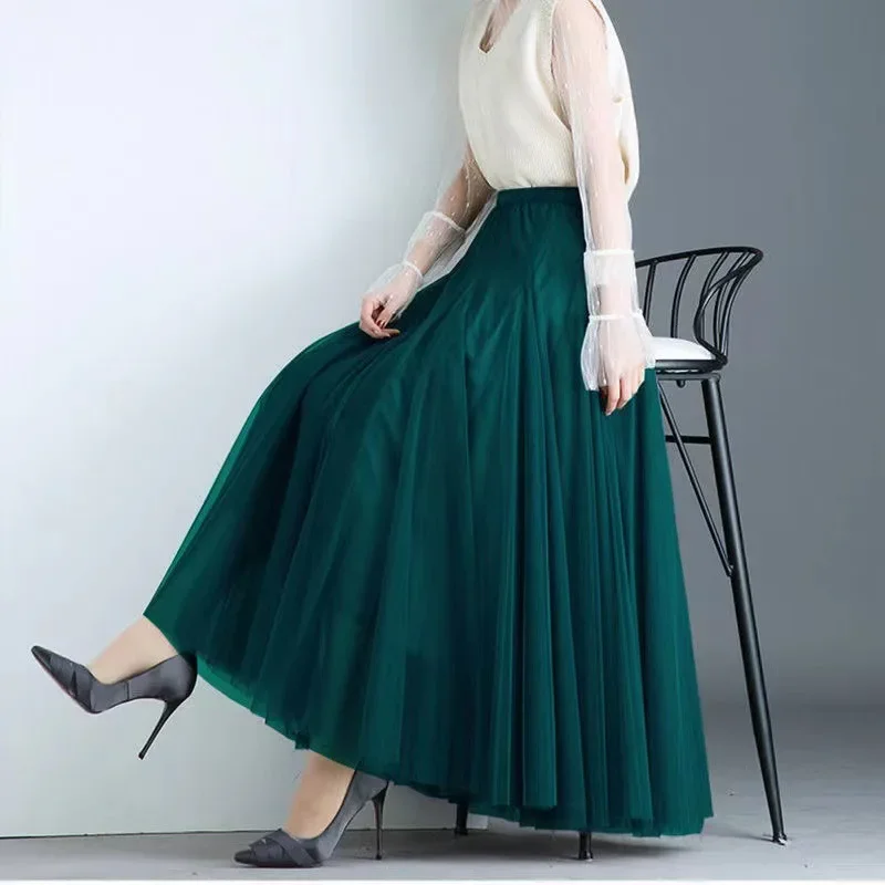 Half Length Pleated Mesh Skirt Women Fairy Gauze Skirt Big Hemline Pettiskirt Long Princess Large Swing Skirt Faldas Mujer Moda
Half Length Pleated Mesh Skirt Women Fairy Gauze Skirt Big Hemline Pettiskirt Long Princess Large Swing Skirt Faldas Mujer Moda