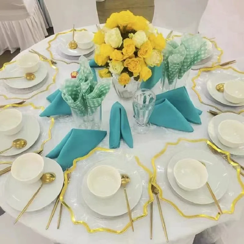 100 pcs Clear Charger Plate with Gold Beads Rim Acrylic Plastic Decorative Dinner Serving Wedding Xmas Party Decor
100 pcs Clear Charger Plate with Gold Beads Rim Acrylic Plastic Decorative Dinner Serving Wedding Xmas Party Decor