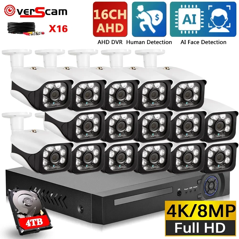 

Face Detection Analog CCTV Security Camera System Set 16CH 4K DVR Kit Night Vision AHD Camera Video Surveillance System Kit 8CH