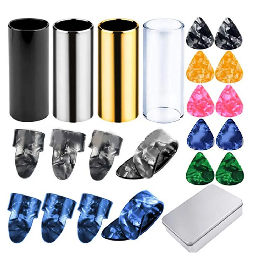 

Electric Acoustic Guitar Slides Slider Tube Picks Cloth Kit For Guitar Bass Banjo Ukulele Stringed Instrument Accessories