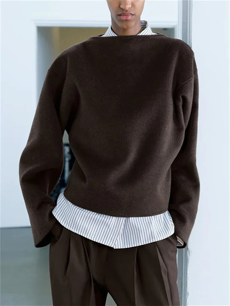 Women Pullover Slash Neck Simple Loose Fall Winter Double-sided Woolen Long Sleeve Tops
Women Pullover Slash Neck Simple Loose Fall Winter Double-sided Woolen Long Sleeve Tops