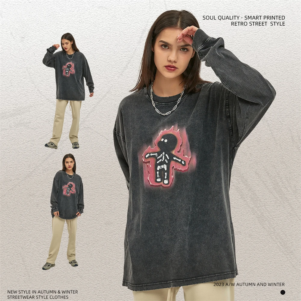 New Men Washed 250gsm Cotton T-Shirt Unisex Couple Cartoon Printing Long Sleeve T Shirts Streetwears For Autumn
New Men Washed 250gsm Cotton T-Shirt Unisex Couple Cartoon Printing Long Sleeve T Shirts Streetwears For Autumn