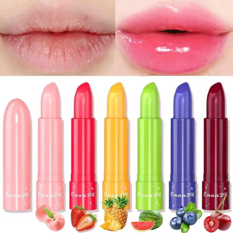 

Fruity Crystal Lip Balm Lasting Moisturizing Peach Strawberry Temperature Change Lipstick Anti-drying Hydration Lips Care Makeup
