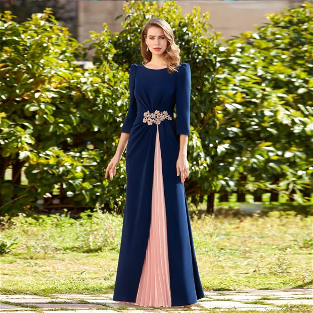 Elegant Navy Appliques Mother of the Bride Dresses Three Quarte O Neck Wedding Party Gowns Beaded Appliques Floor Length
Elegant Navy Appliques Mother of the Bride Dresses Three Quarte O Neck Wedding Party Gowns Beaded Appliques Floor Length