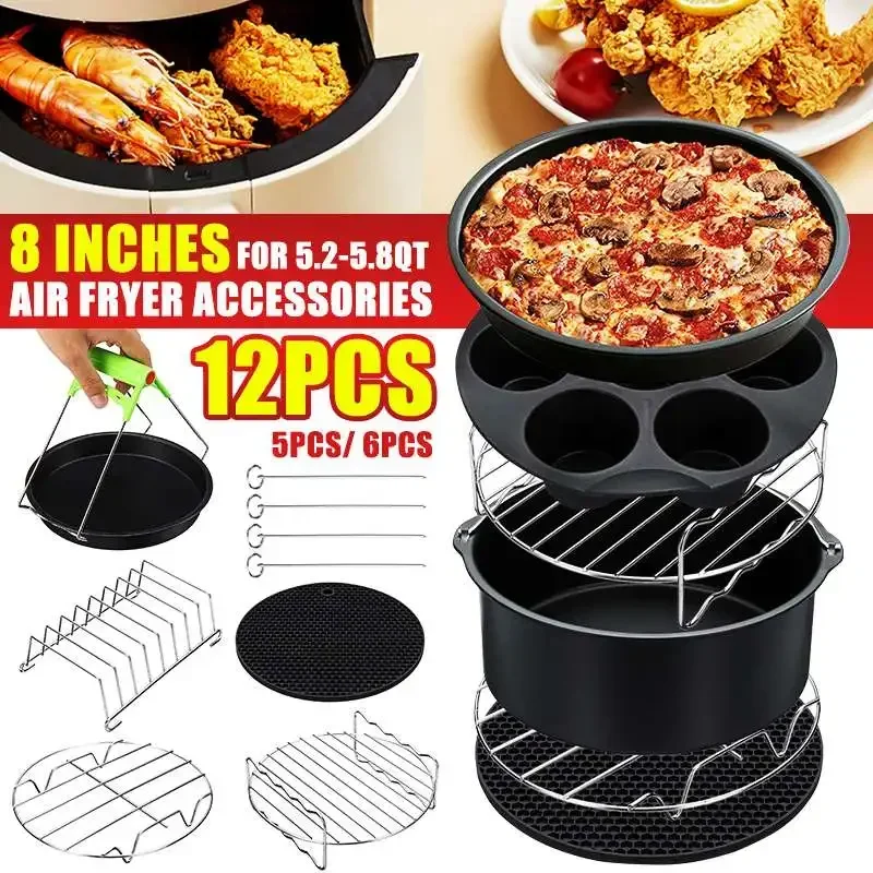 

8Inch Deep Fryer Accessories Set High Quality Baking Basket Pizza Plate Grill Pot Kitchen Cooking Tool Electric Deep Fryer Parts