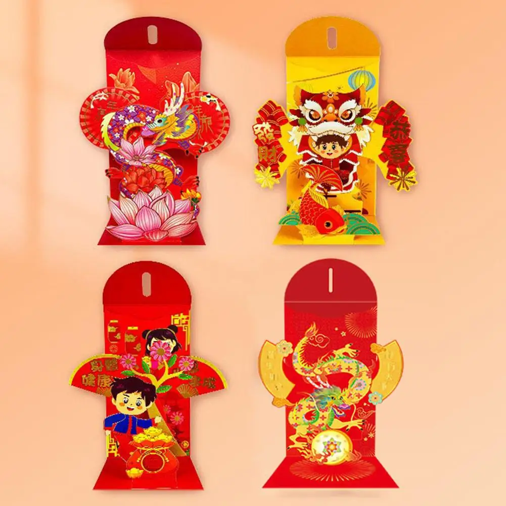 

1Pcs Chinese Dragon Year 3D Red Envelope 2024 Lucky Money Pocket Creative Hong Bao for Spring Festival New Year Supplies