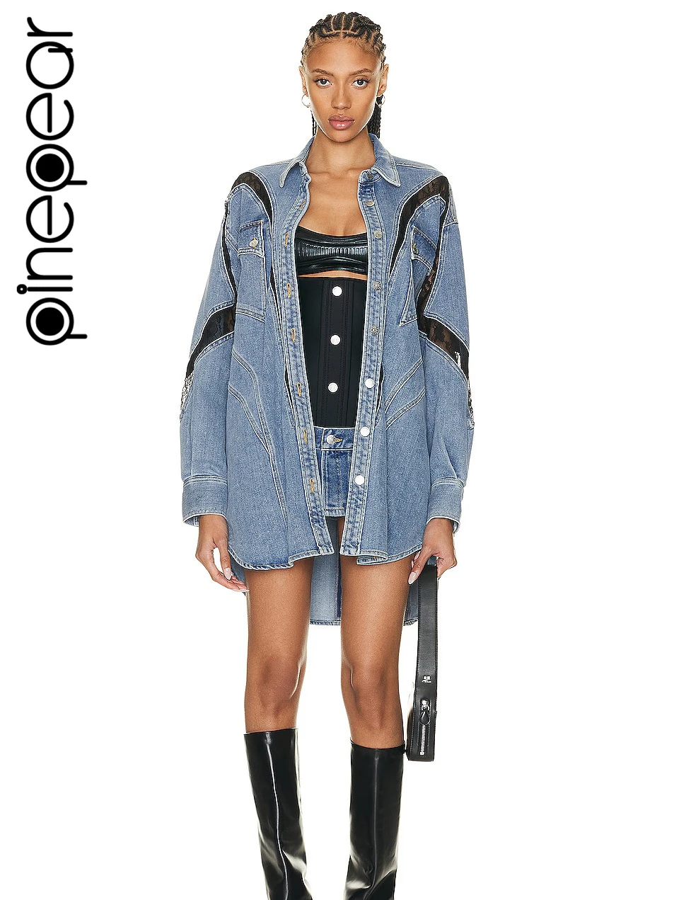 PinePear 2024 Autumn Winter Trend Loose Denim Coats Women Fashion Long Sleeve Lace Panel Design Jean Jackets
PinePear 2024 Autumn Winter Trend Loose Denim Coats Women Fashion Long Sleeve Lace Panel Design Jean Jackets