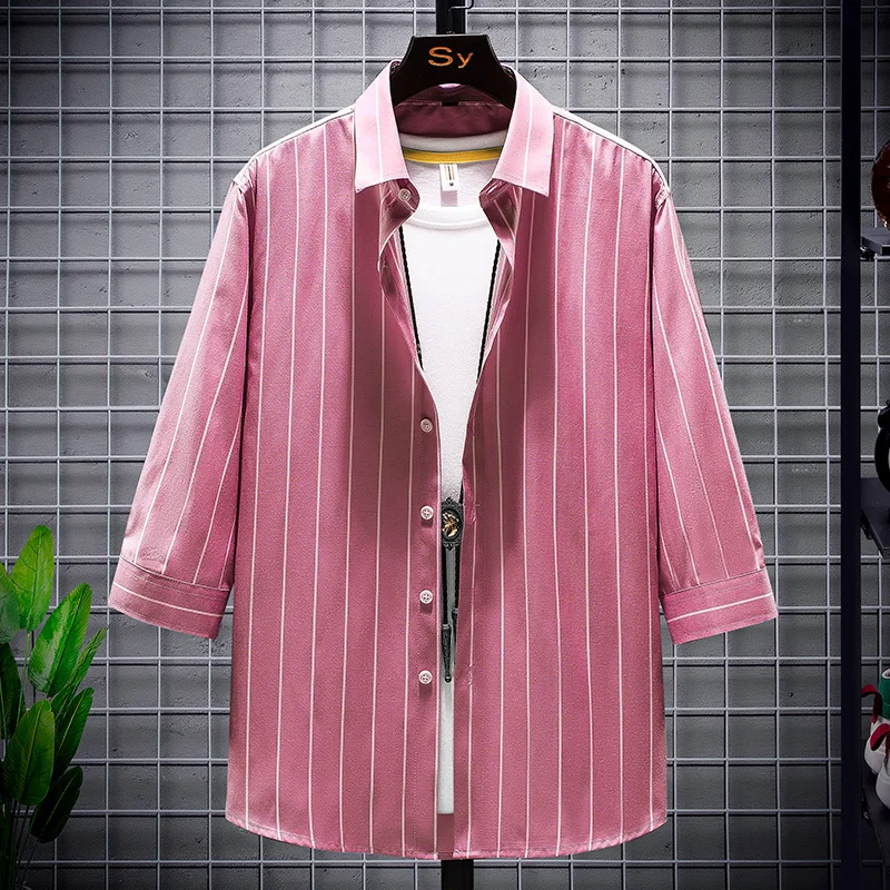 Summer New Men's Daily Thin Oxford Spun Casual Shirt for Teenagers Slim Three-quarter Sleeve Striped Slim Mid-sleeve Shirt Tops
Summer New Men's Daily Thin Oxford Spun Casual Shirt for Teenagers Slim Three-quarter Sleeve Striped Slim Mid-sleeve Shirt Tops