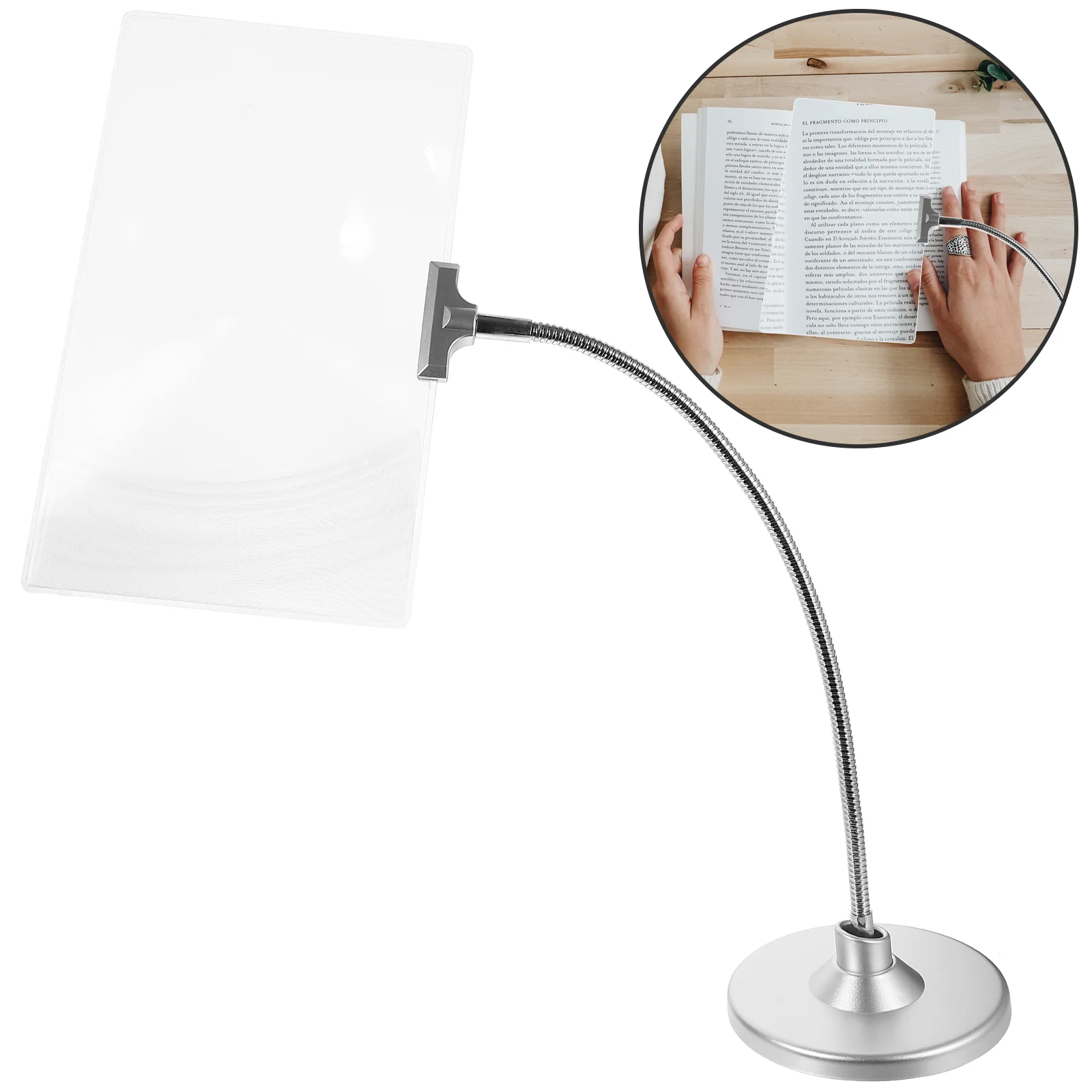 

4X Magnifying Glass Reading Stand Flexible Gooseneck Full Page Magnifier Hands-Free Glasses Small Prints Low Vision