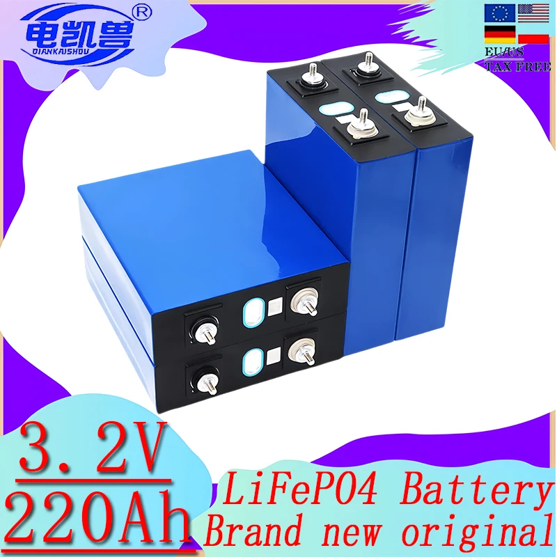 Lifepo4 New 3.2V 220Ah rechargeable battery DIY12V 24V Lithium iron phosphate prism New solar energy EU/US duty-free
Lifepo4 New 3.2V 220Ah rechargeable battery DIY12V 24V Lithium iron phosphate prism New solar energy EU/US duty-free