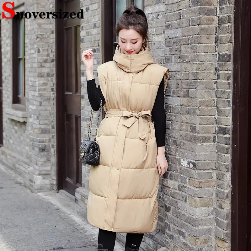 Loose Long Hooded Cotton Vests Winter Warm Thicken Coat Oversized Casual Women Waistcoat Korean Elegant Belted Sleeveless Jacket
Loose Long Hooded Cotton Vests Winter Warm Thicken Coat Oversized Casual Women Waistcoat Korean Elegant Belted Sleeveless Jacket