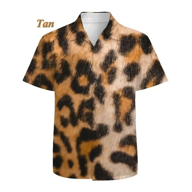 

Роскошные мужские рубашки с леопардовым принтом, приталенная блузка с короткими рукавами, стильная Клубная рубашка с лацканами и пуговицами, Мужская Уличная Удобная футболка