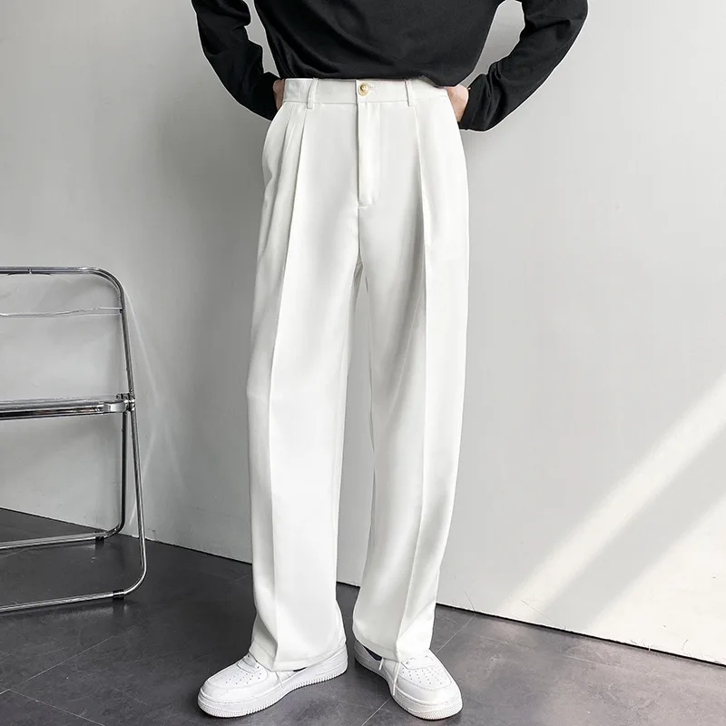 

Spring Summer New Men Straight Casual Pants Korean Loose Suit Trousers Baggy White Elegant Pant Male Streetwear Y2k Men Clothing