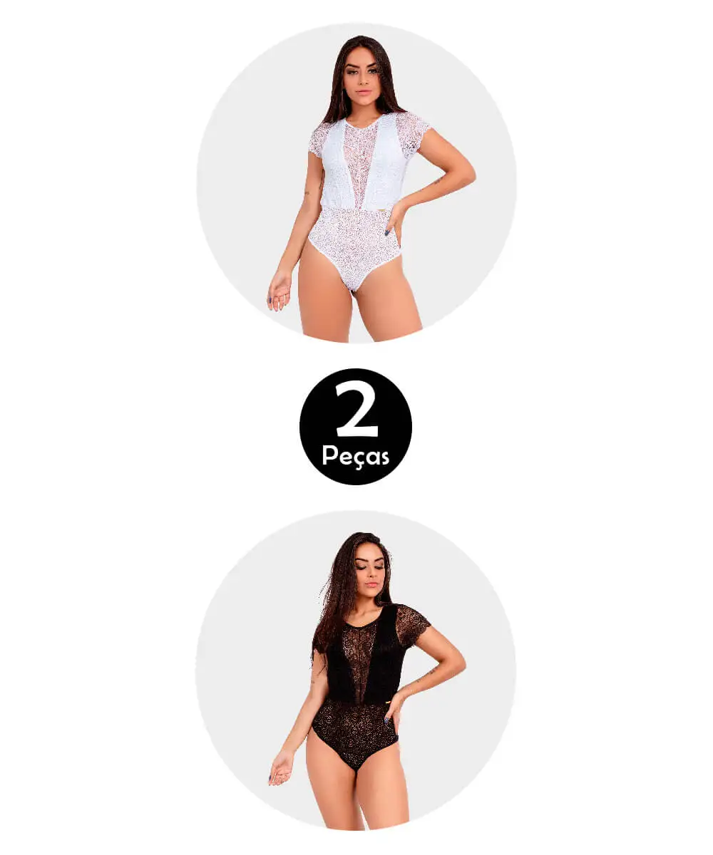 Kit Body IMI Lingerie Em Renda Manga E Costas Nua Romana Sacoleira