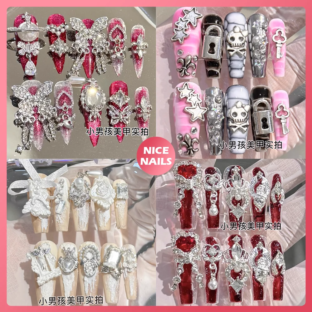 

Nice Retro Style Long Coffin Artifical False Nails Sparkling Rhinestone French Cat Eye Gradient Design Detachable Reusable Nails