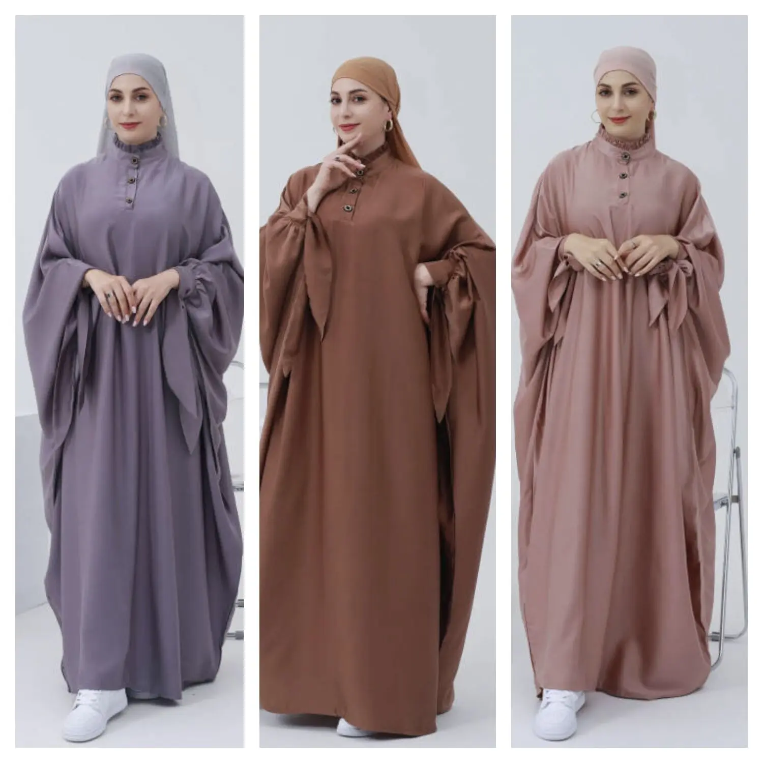 

Ramadan Abaya For Muslim Women Bat Sleeve Loose Turkey Solid Color Djellaba Islamic Prayer Dresses Dubai Moroccan Caftan Woman