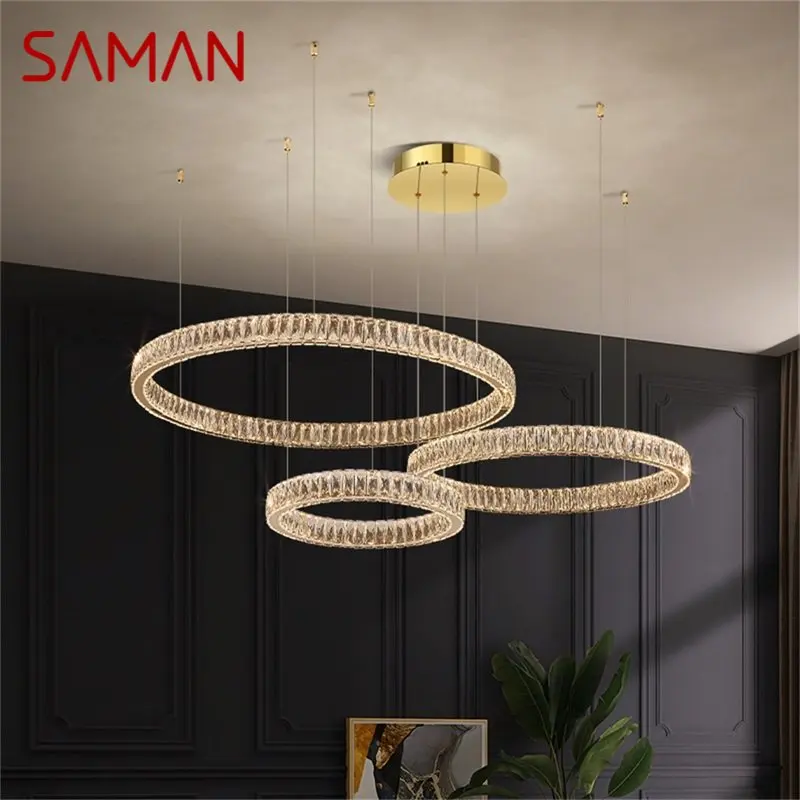 SAMAN Modern Pendant Light Luxury Crystal Three Rings LED Fixtures Decorative Living Room Round Chandeliers
SAMAN Modern Pendant Light Luxury Crystal Three Rings LED Fixtures Decorative Living Room Round Chandeliers