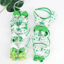 

3pcs/set St Patrick Day's Green Hairbows Baby Hairbands For Girls Kids Shamrock Double Layers Bowknot Headband Hair Accessories