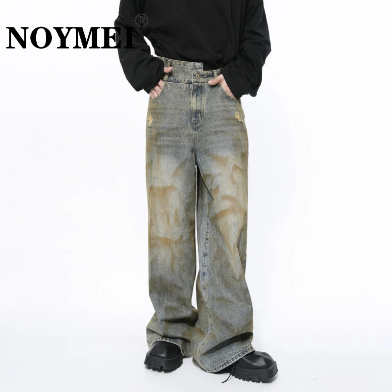 

NOYMEI Straight Wide Leg Denim Pants All-match Washed Waste Soil Style Niche Design 2024 Spring New Male Jean Pattern WA4013