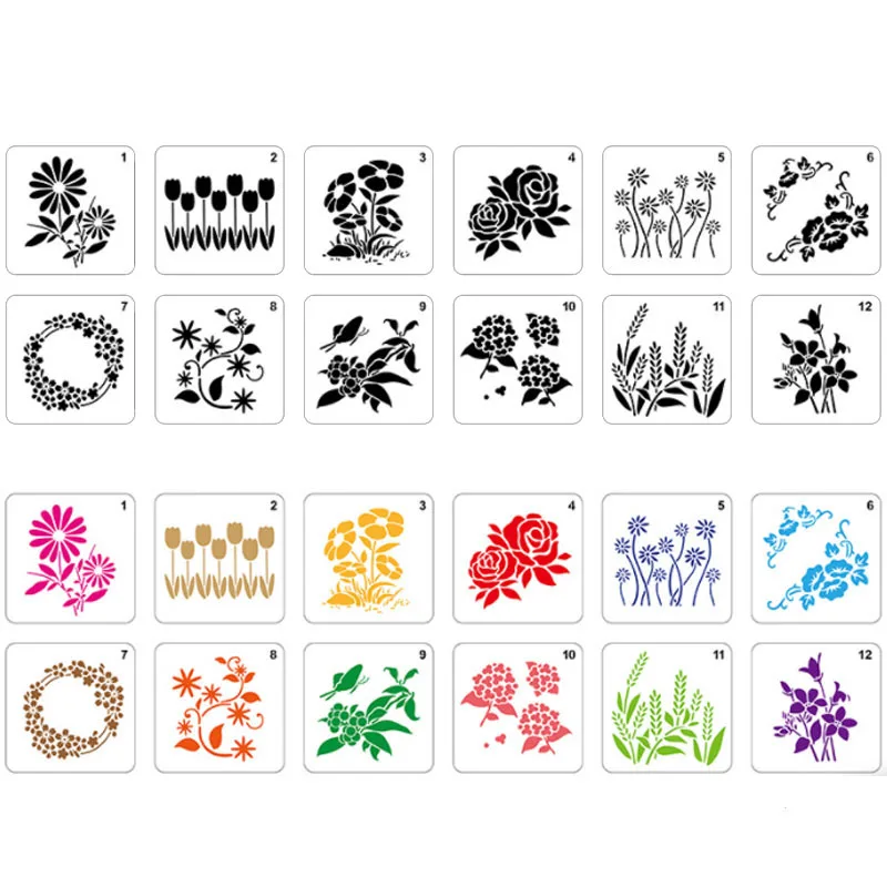 12pcs Cartoon plants flower DIY Layering Stencils Wall Painting Scrapbook Coloring Embossing Album Decorative Paper Card Templat
12pcs Cartoon plants flower DIY Layering Stencils Wall Painting Scrapbook Coloring Embossing Album Decorative Paper Card Templat