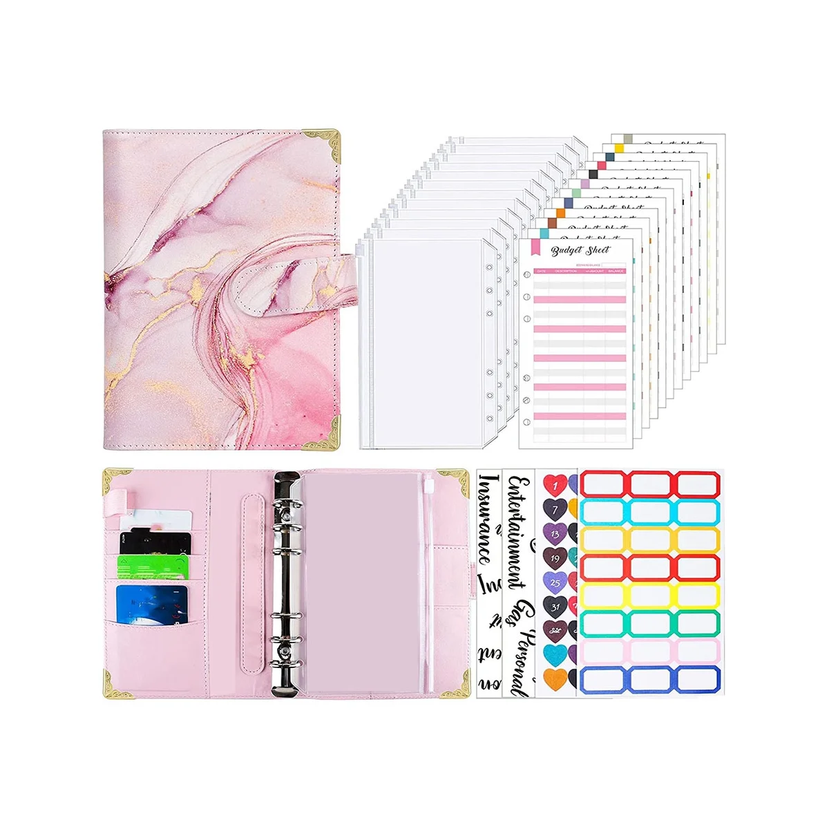 

Cash Wallet Envelope System, Budget Binder with Zipper Envelopes, for Cash Budgeting Card Storage Funding Plan (Pink)