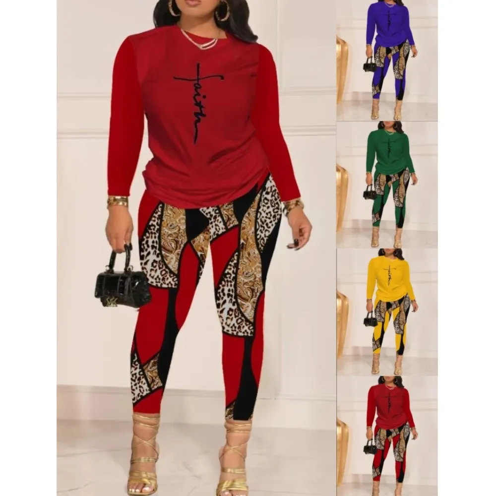Женский костюм из футболки с длинным рукавом и брюк, Повседневная мода, новый принт, осень, комплект из 2 предметов, 2023 
Женский костюм из футболки с длинным рукавом и брюк, Повседневная мода, новый принт, осень, комплект из 2 предметов, 2023