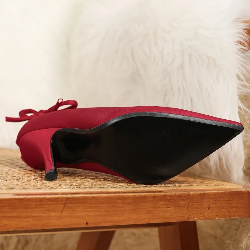 Elegant Red Satin Bow Pumps Women Fashion Pointed Toe Shallow Thin Heel Brand Designer Shoes Comfort Wedding Bridal Dress Shoes 14 S5f319d5ba81346cca88481f065b1fa21z