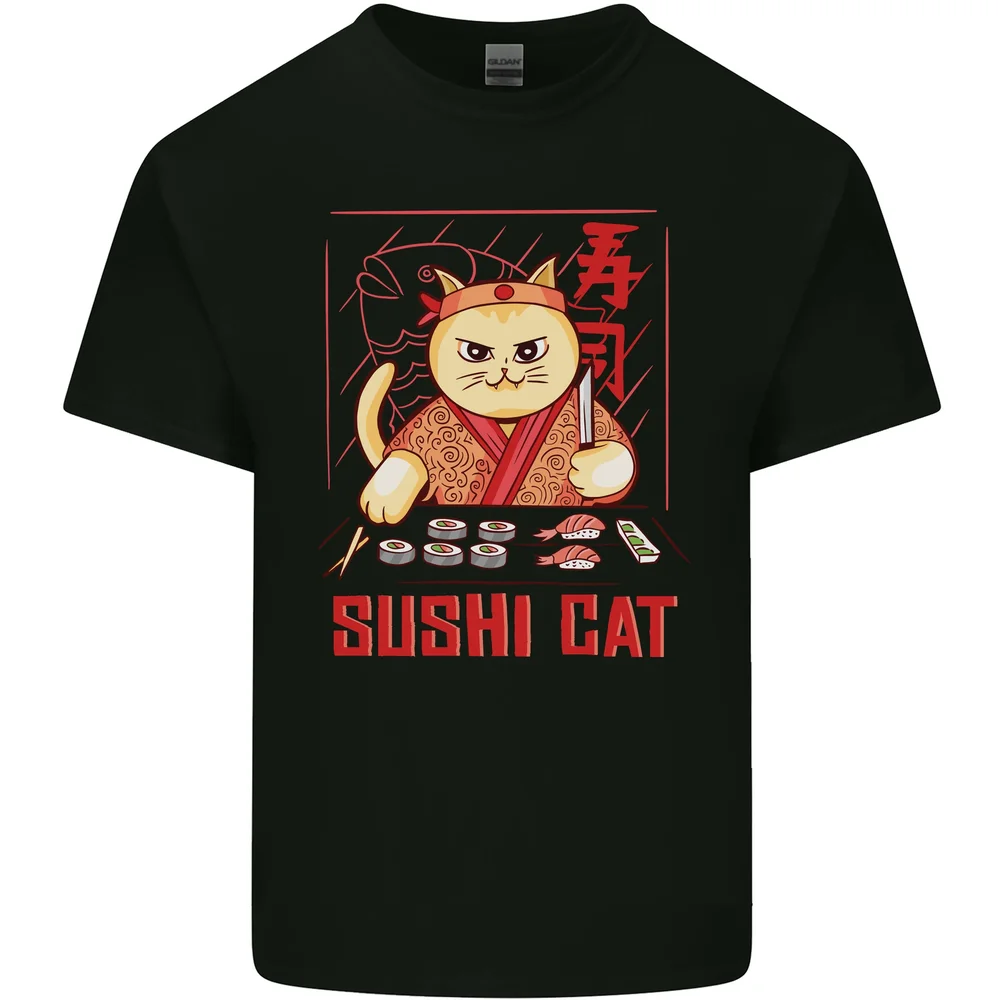 

Забавные суши кошка еда рыба шеф-повар Япония Мужская хлопковая футболка Топ