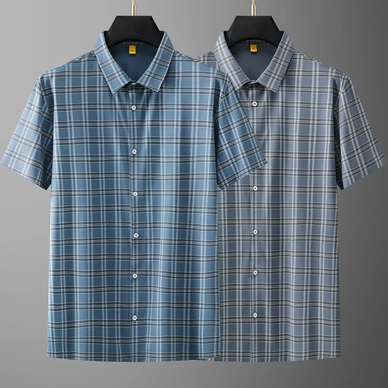 

new arrival Summer Shirts High Quality Fashion Male Plaid Formal Casual Men Short Sleeve Super Large Plus Size 3XL-6XL 7XL 8XL
