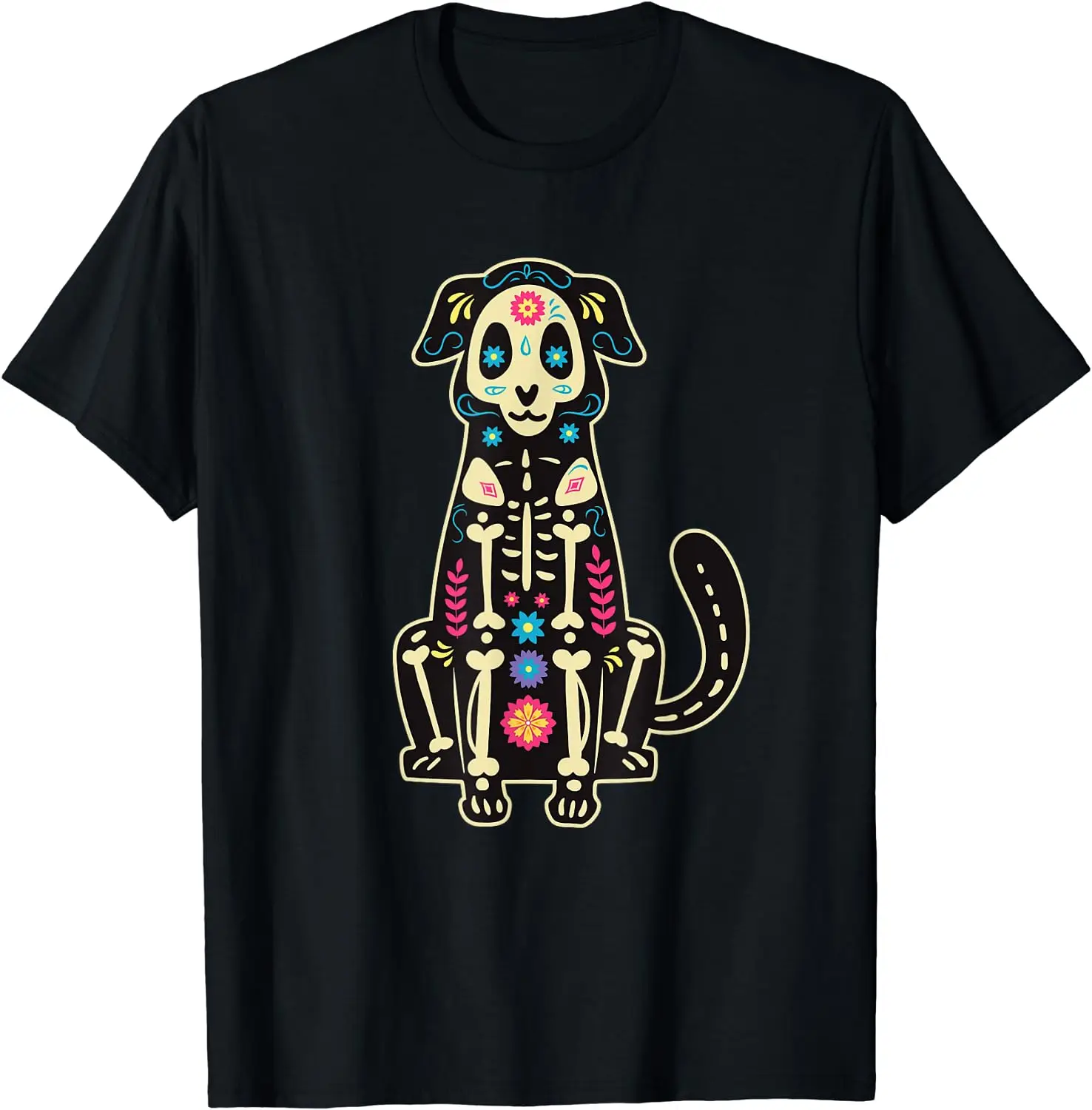 

Dog Sugar Skull Dia De Los Muertos Perro Day of The Dead T-Shirt Casual Four Seasons Daily Graphic T Shirts Men Clothing