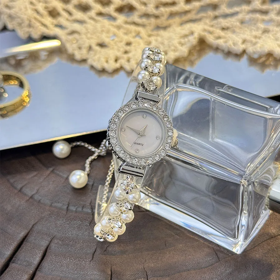 Double-Row Pearl Diamond-Encrusted Pull Rope Bracelet Women's Quartz Watch Romantic SweetStyle Fashion Luxury Niche Wristwatch Double-Row Pearl Diamond-Encrusted Pull Rope Bracelet Women's Quartz Watch Romantic SweetStyle Fashion Luxury Niche Wristwatch