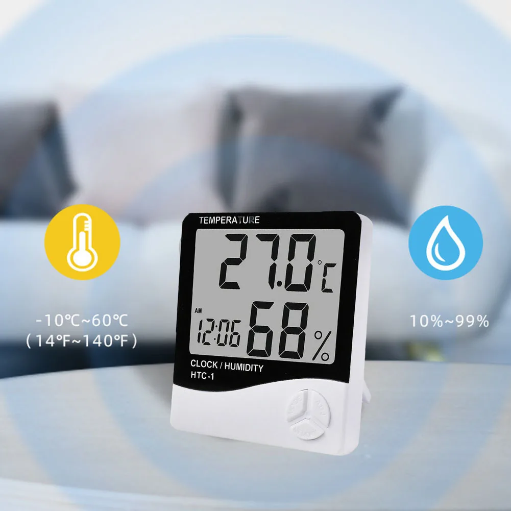 LCD Room Thermometer HTC1 Indoor Hygrometer Humidity Meter Alarm Clock Convenient NowTime and Alarm Clock Settings
LCD Room Thermometer HTC1 Indoor Hygrometer Humidity Meter Alarm Clock Convenient NowTime and Alarm Clock Settings