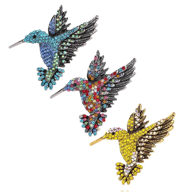 

New Colorful Rhinestone Hummingbird Brooch Animal Brooches For Women Fashion Vintage Corsage Breastpin Coat Scarf Clothing Pins