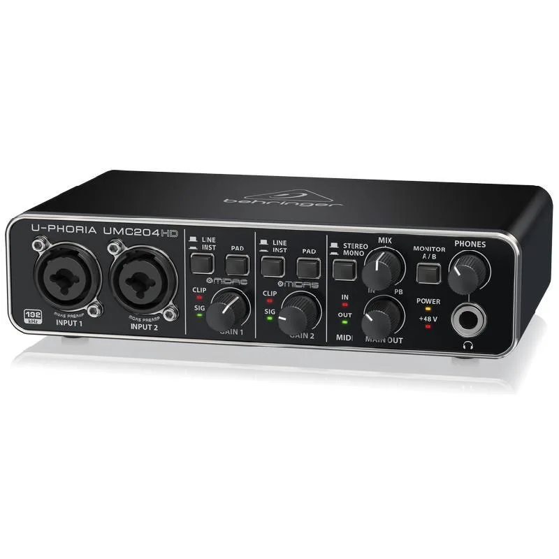 Behringers UMC204HD Audiophile 2x4, 24-Bit/192 kHz USB Audio/MIDI Interface with Midas Mic Preamplifiers Sound Card
Behringers UMC204HD Audiophile 2x4, 24-Bit/192 kHz USB Audio/MIDI Interface with Midas Mic Preamplifiers Sound Card