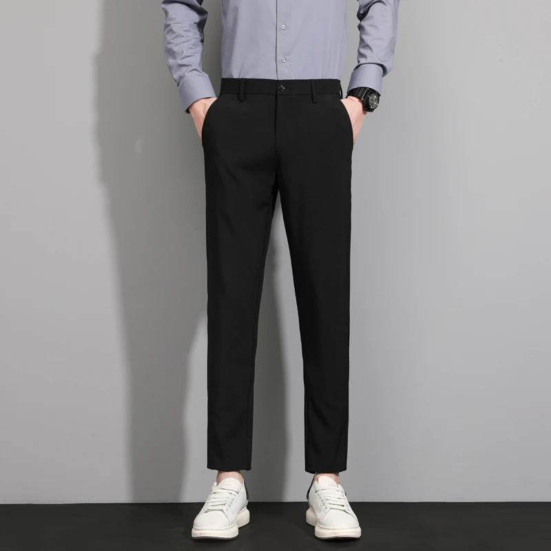 

Men's Casual Pants Business Stretch Slim Fit Elastic Waist Jogger Korean Classic Slim Feet Male Brand Straight Trousers A218