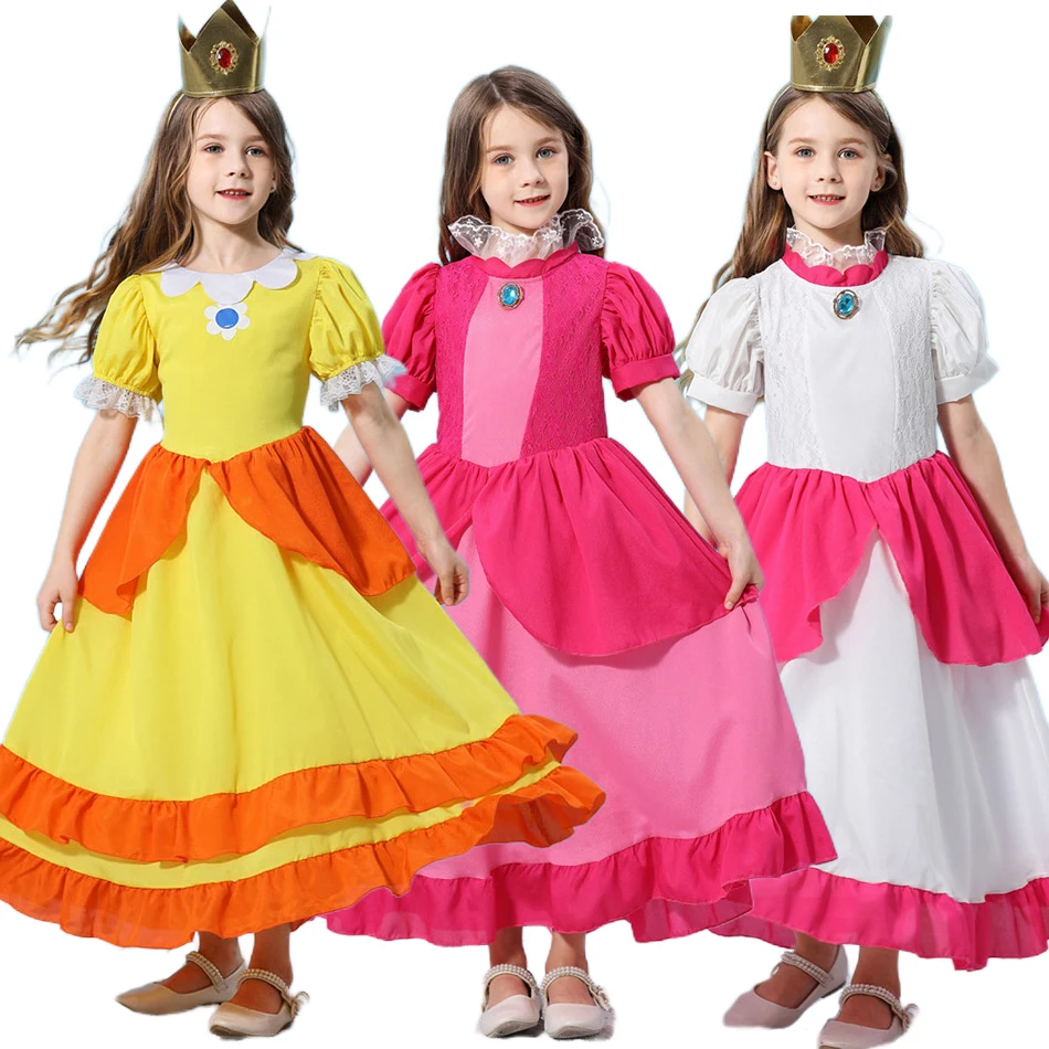 

Детский костюм для косплея, элегантная детская одежда принцессы на Хэллоуин, Персиковое платье с оборками для выступления, сказочное летнее рождественское платье
