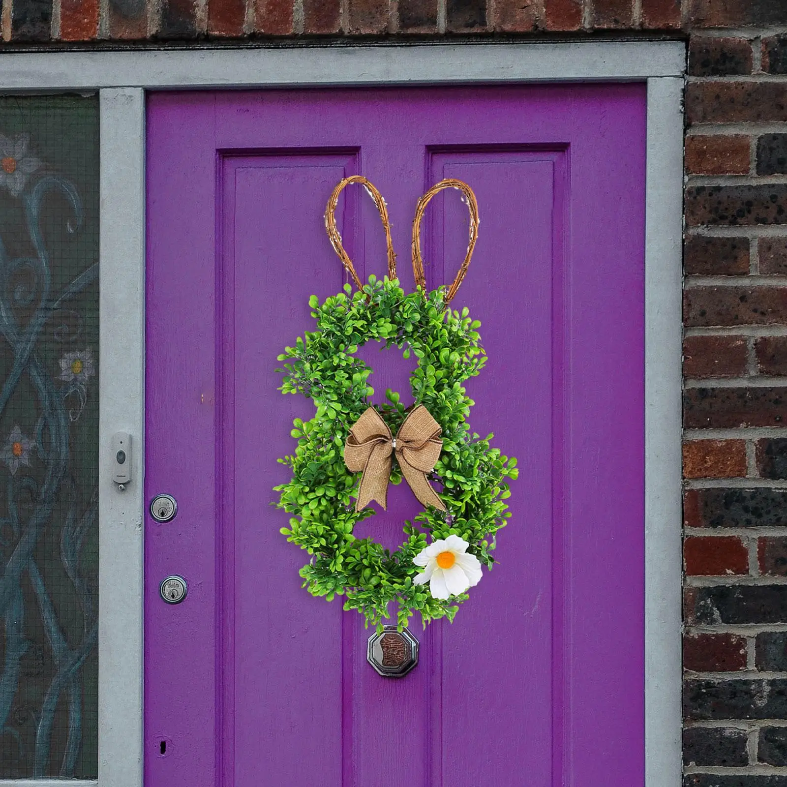 

Пасхальный венок кролика с бантом, искусственные зеленые листья, гирлянда для входной двери, для дома, улицы, праздника пасхи