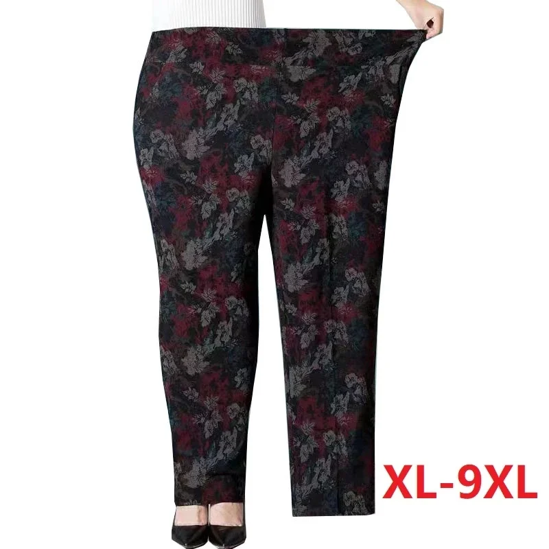 

Extra Large Size 9XL Middle-aged Women Pants 2022New Autumn Elastic High Waist Casual Trousers Female Winter Warm Straight Pants