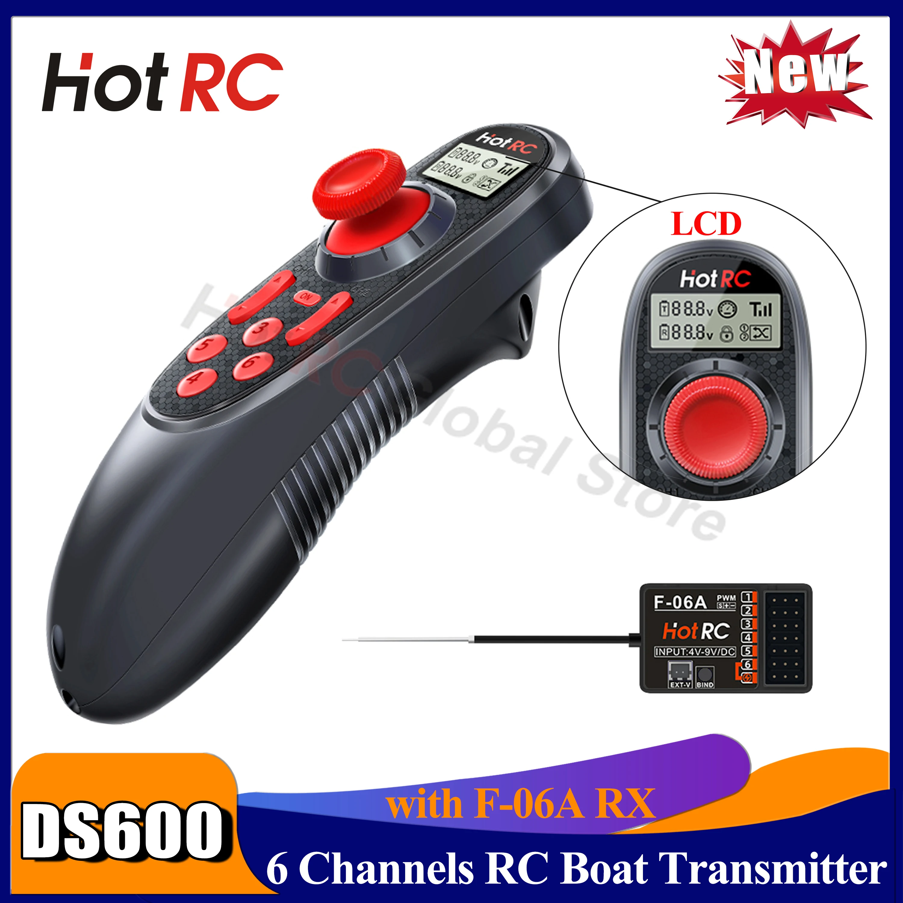 

HOTRC DS-600 DS600 CH 2.4GHz FHSS Radio System Transmitter Remote Controller DS600 PWM GFSK 6CH Receiver for Model Fishing Boat
